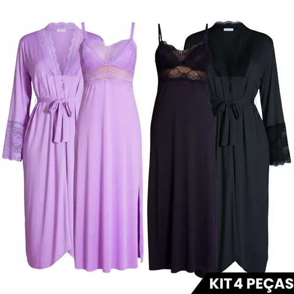 Kit 2 Camisolas Amamentação Longas 2 Robes Longos Confortável