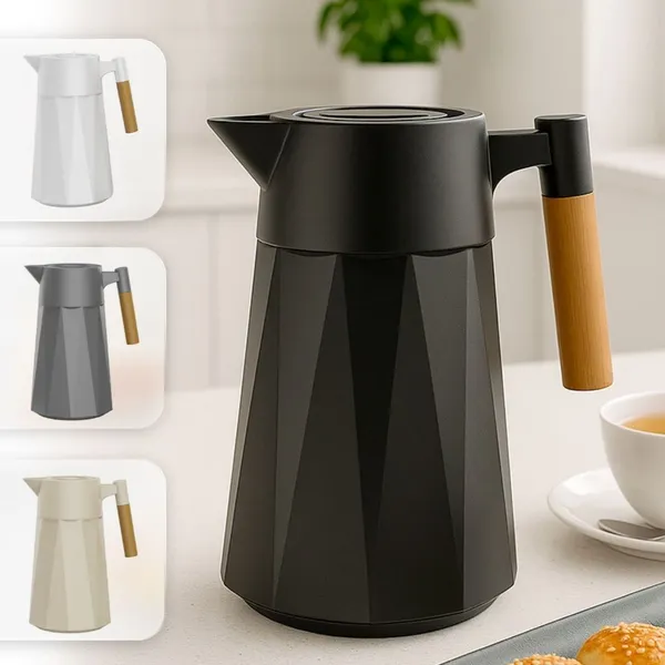 Garrafa Térmica Prisma 950 ml Para Chás/Café  Design Moderno Cabo Madeira