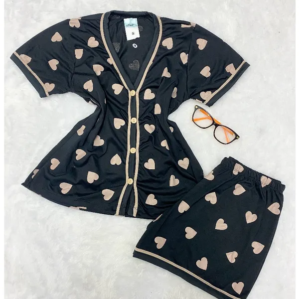 Pijama Americano Feminino Gola V Com Botões Amamentação Blogueira Malha Premium