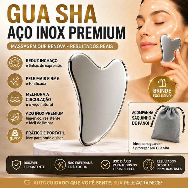 Pedra Anti Ruga Em Aço Inox Placa Gua Sha Massagem Facial - Skin Care + Saquinho P/ Guardar