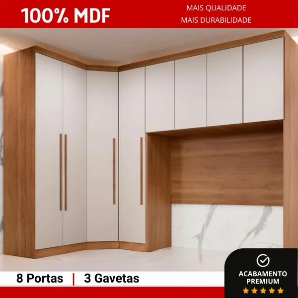 Guarda Roupa Modulado Casal Queen em MDF 8 Portas e 3 Gavetas Safira 010 Una Mobília