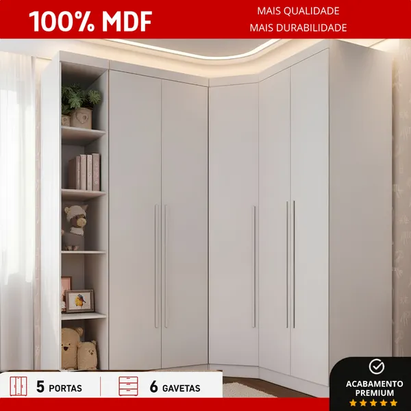 Guarda Roupa Modulado Casal Safira 009 em MDF Com 5 Portas e 6 Gavetas Una Mobília
