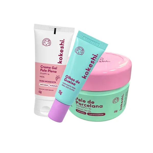 Kit Hidratação Pele de Porcelana + Olhos de Gueixa +  Pele Plena Kokeshi