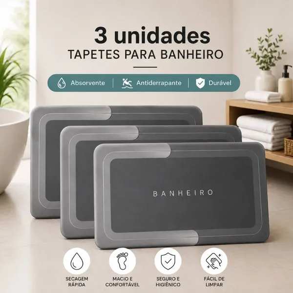 Tapetes para Banheiro Absorvente Antiderrapante Secagem Rápida Macio Durável