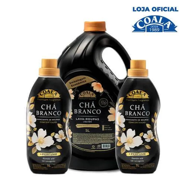 KIT COALA LAUNDRY 1 LAVA ROUPAS 5L + 2 AMACIANTES DE 1L CADA - CHÁ BRANCO