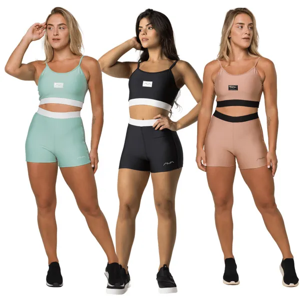 Conjunto Feminino Academia Suplex Poliamida Top  e Short Com Elástico No Cós AVA Fitness