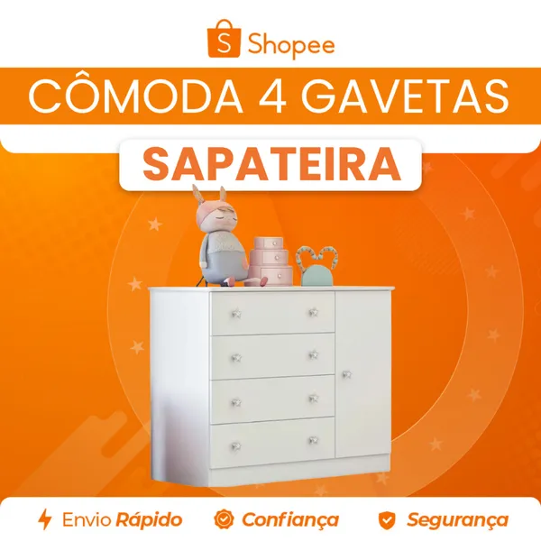 Cômoda 4 Gavetas com Porta Sapateira Doce Sonho Qmovi