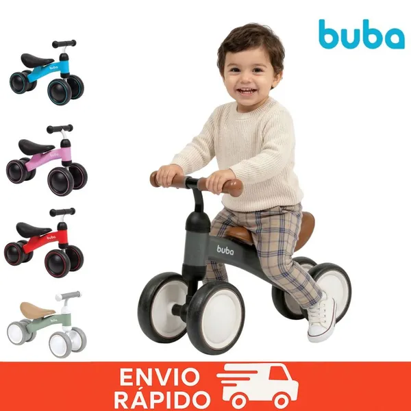 Bicicleta de Equilíbrio Buba 4 Rodas Andador Infantil Bebê Sem Pedal Treino de Equilíbrio e Coordenação Motora