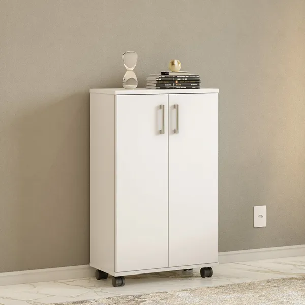 Armário Multiuso 96cm com Rodas 2 Portas | Lavanderia/Cozinha/Quarto | FULL