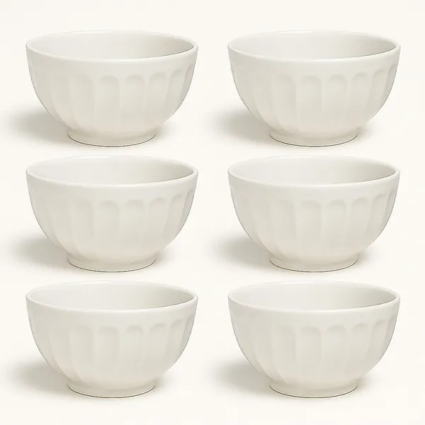 KIT 6 CUMBUCA CANELADA TIGELA PORCELANA BRANCA 310ML CALDOS & SOPAS PETISCOS SOBREMESAS