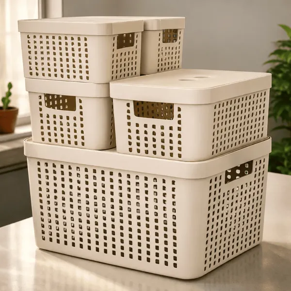 Kit 5 Caixas Organizadoras com Tampa Cesto Grande de Plástico 2 Litros 4,5 Litros 17 Litros