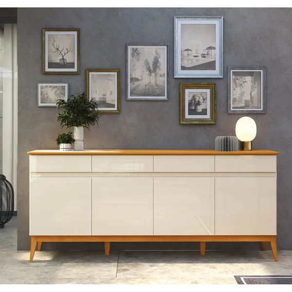 Buffet Aparador Magnum para Sala de Estar Madeira Moderna Off White com Cedro - Moveisaqui