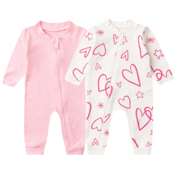Kit 2 Macacão Bebê Sem Pé Zíper Frontal Liso e Estampado Menino e Menina Suedine Enxoval para Bebês