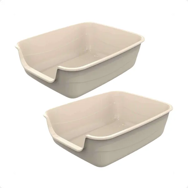 KIT 2 CAIXA DE AREIA GATOS GRANDE 62X50X20 FURBA JUMBOX PET INJET - NUDE