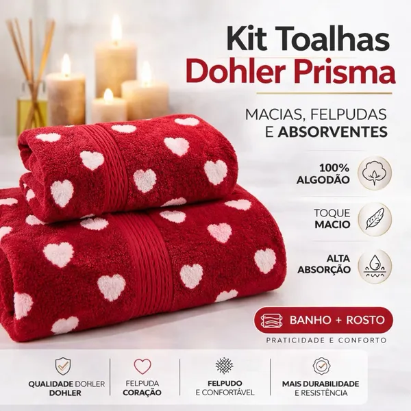 Kit Toalhas Banho e Rosto Prisma Coração Dohler 2 peças