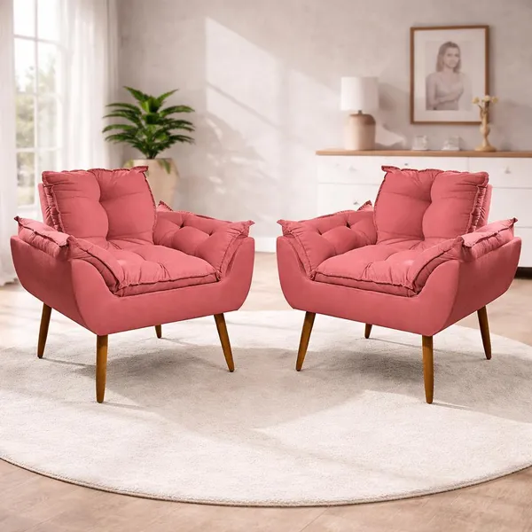 Kit 02 Poltronas Decorativas Opala Pés Palito - Sala
