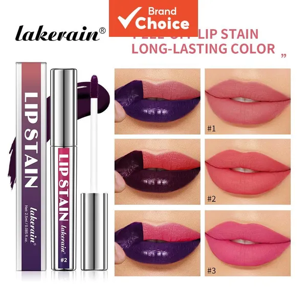 Lakerain Peel Off Lip Stain Tattoo Lipstick – 3 Cores, Longa Duração, À Prova D'Água, Não Pegajoso, Veludo Fosco Rosa