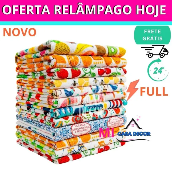 Camesa Kit 10 Panos De Prato Atoalhado Estampas Lindas Alta Absorção