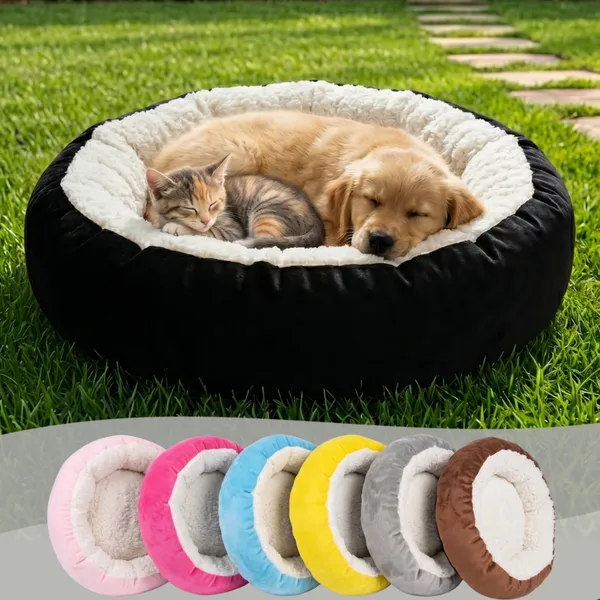 Cama Pet Sherpa Redonda Antiestresse Caminha Super Macia Inverno Luxo Tamanhos P , M e G