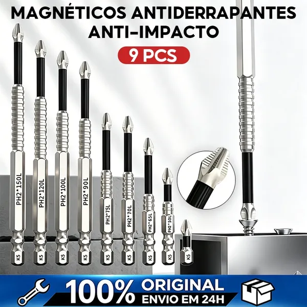 kit 9 bits ph2 philips magnéticos antiderrapantes, resistentes a impacto, liga s2 para parafusadeira de impacto
