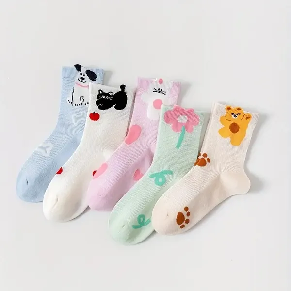 Kit 6 Pares Meia Cano Longo Infantil Menina e Menino Bichinhos com Orelhinhas Algodão Conforto