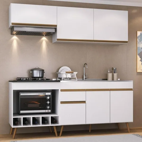 ARMÁRIO COZINHA MODULADA COMPACTA C/ GABINETE P/ PIA E BALCÃO P/ COOKTOP VENEZA MULTIMÓVEIS MP3775