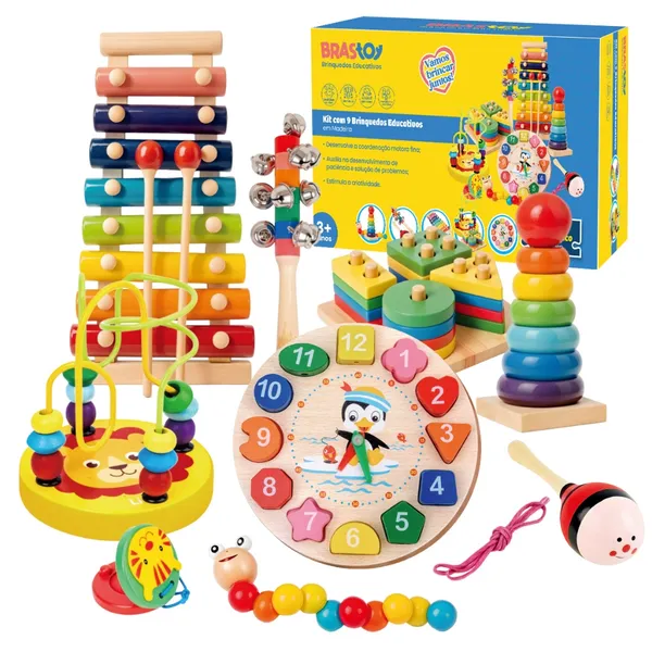 Kit de ferramentas  de construção em  madeira - Brinquedos Montessori