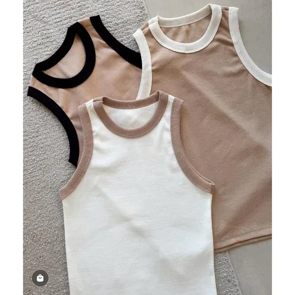 Kit 2 Blusas Feminina Bicolor Regata Canelada Ribana Premium Social Americana Basica Promoção