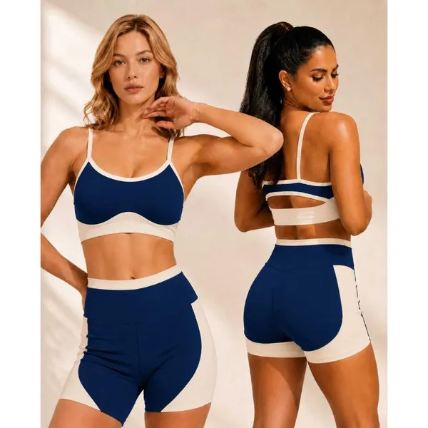 Conjunto Fitness Modern Color Shorts com Recortes Estratégicos + Top Duplo Up