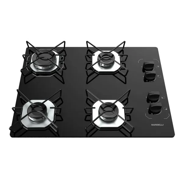 Cooktop Fogatti à Gás Ori 4 Bocas Vidro Preto Flange Inox Bivolt - Acendimento automático