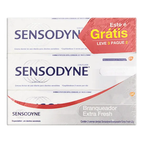PASTA DE DENTES SENSODYNE BRANQUEADOR EXTRA FRESH  EM CREME PACOTE X 3