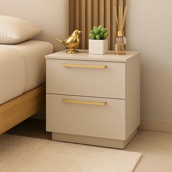 Mesa de Cabeceira Dubai 50cm 2 Gavetas C/ Corrediça Telescópica Mesa Lateral Criado Grande P/ Quarto
