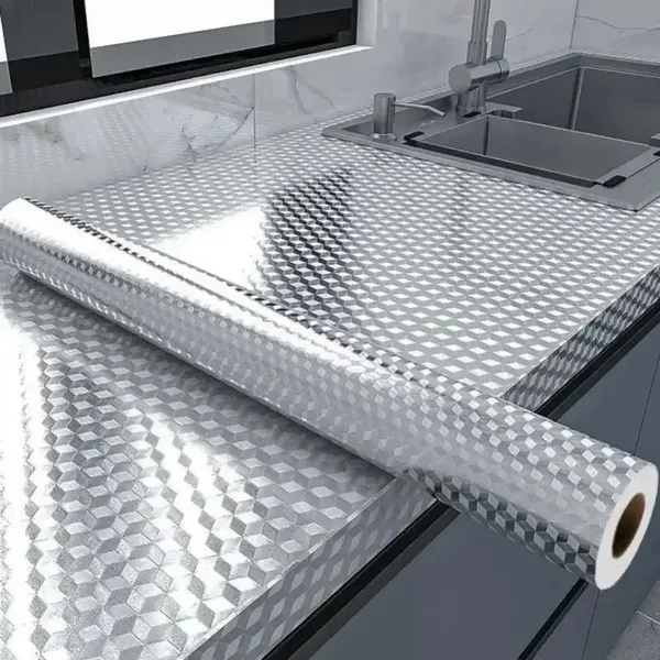 2/5/10 Metros Rolo Papel Adesivo De Alumínio 3D Impermeável Proteção Para Parede Moveis Cozinha Fogão top