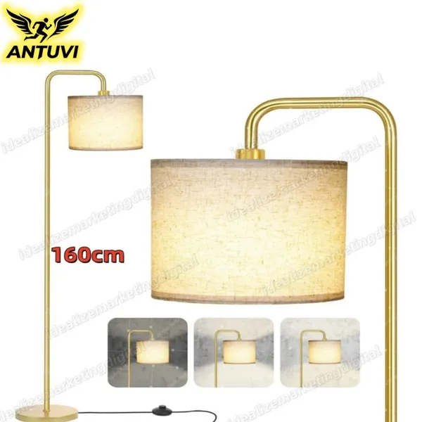 Luminária De Chão 1,60m Abajur Leitura Piso Dourado 110/220v Bivolt