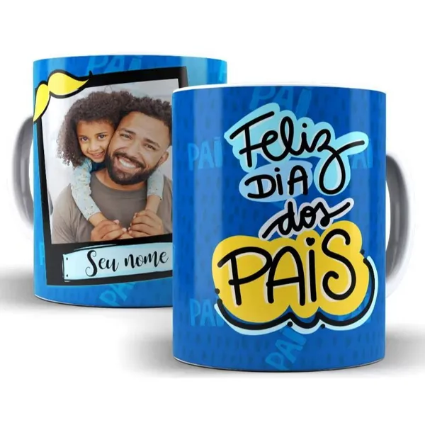Caneca Feliz Dia Dos Pais Personalizada Com Foto e Nome 325ml De Porcelana