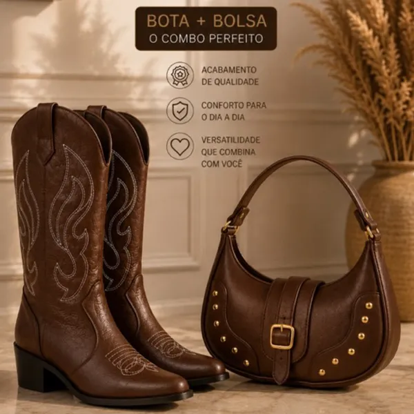 Kit Country Feminino Premium Bota Texana + Bolsa Moderna
