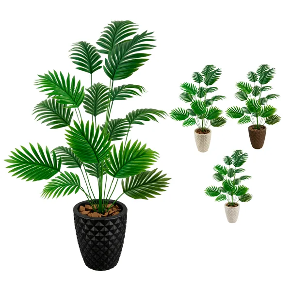 Palmeira Artifical + Vaso Polietileno Completo Cores Acompanha Casca Pinus