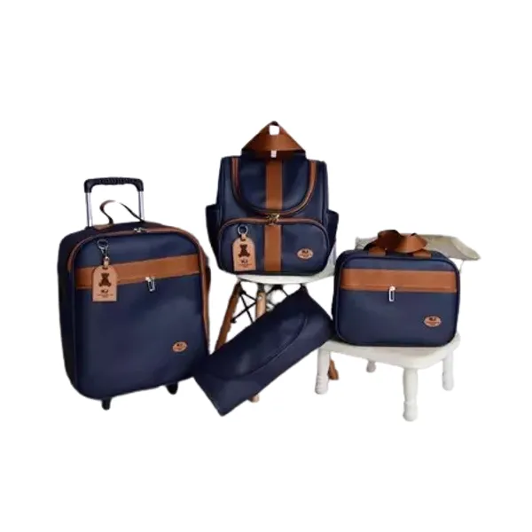 Kit Bolsa Maternidade 4 Peças l Mala, Mochila Luxo l Mala de Rodinha Com Faixa e Laço