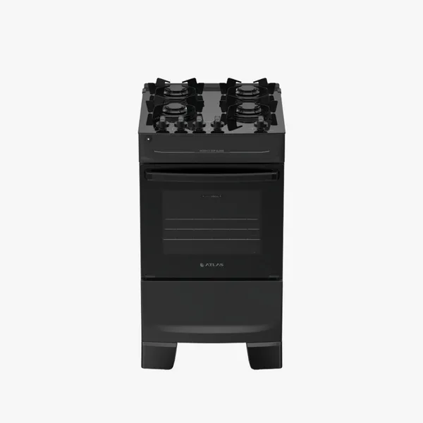 Fogão 4 Bocas Preto com Mesa de Vidro Atlas Mônaco Top Glass Acendimento Automático Bivolt