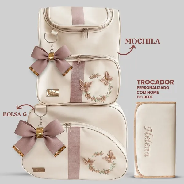 Kit Maternidade 3 em 1 Personalizado =  Mala + Mochila + Trocador Personalizado