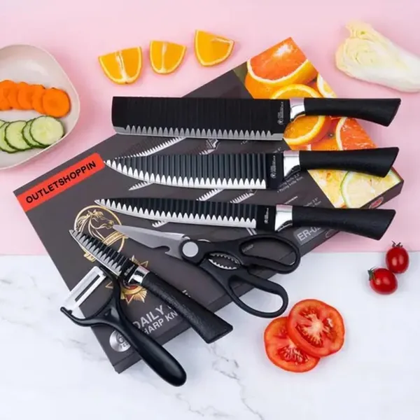 Conjunto De Facas Inox 6 Peças Antiaderente Com Cabo Reforçado Descascador E Tesoura Cozinha