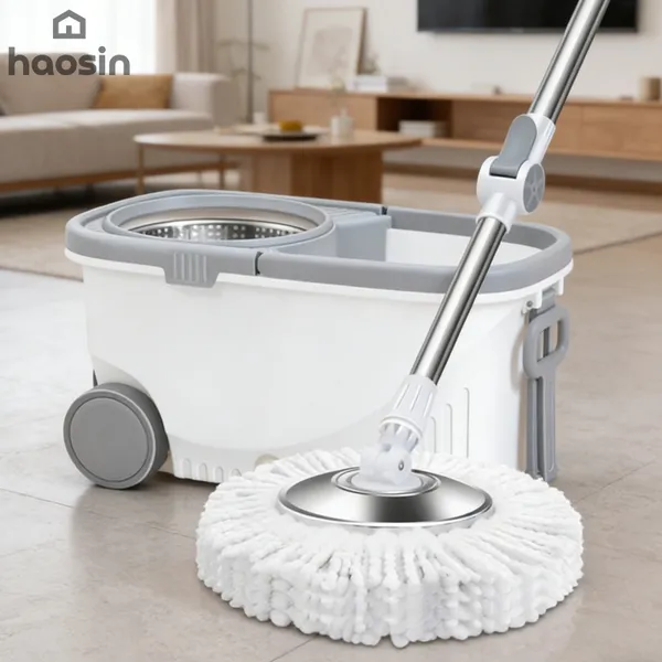 Esfregão Giratório Regulável 360° Com rodas Balde Centrífuga rodo magico refil Microfibra  2 Refis