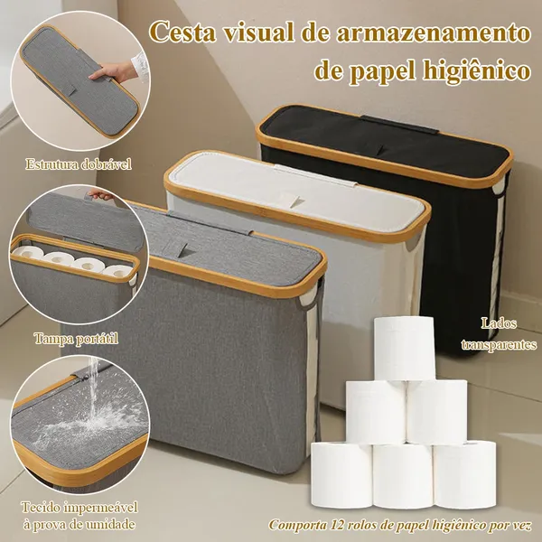 Cesta De Papel Higiênico Multiuso, Cesta De Armazenamento De Bambu Com Tampa, Para Armário De Banheiro/Sala De Estar