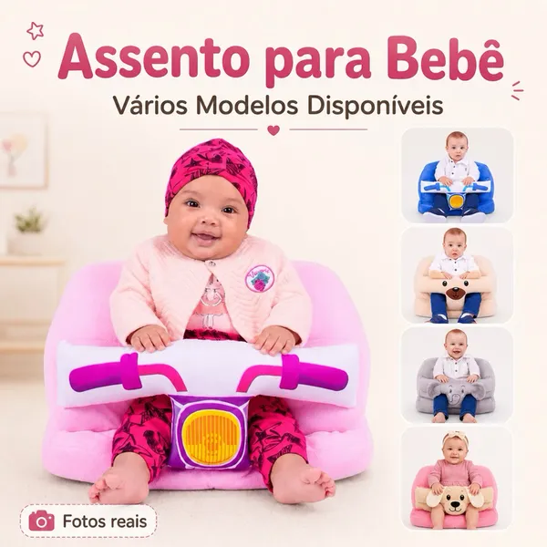 Assento para Bebê Sofazinho Infantil de Pelúcia Apoio para Sentar Vários Modelos
