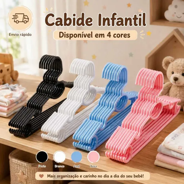 Kit com Até 100 Cabides Infantis Coloridos Bebê Criança Organização Premium