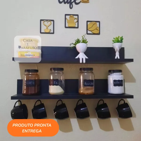 2 Prateleiras Cantinho do Café com 6 Ganchinhos (28cm)
