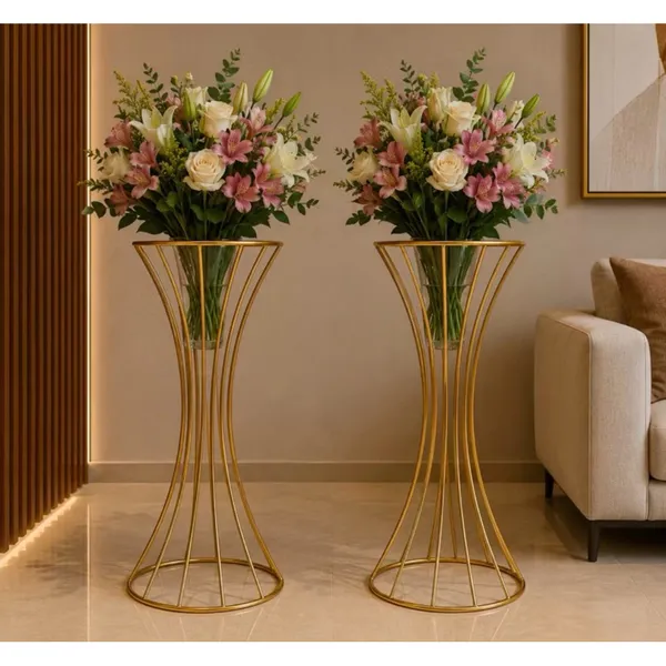 Kit 2 Vasos Dourados 60cm em Metal Luxo para Centro de Mesa, Decoração, Festa e Casamento