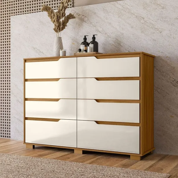 CôMODA GAVETEIRO GEORGIA PARA QUARTO CASAL 8 GAVETAS GRANDE COM PéS