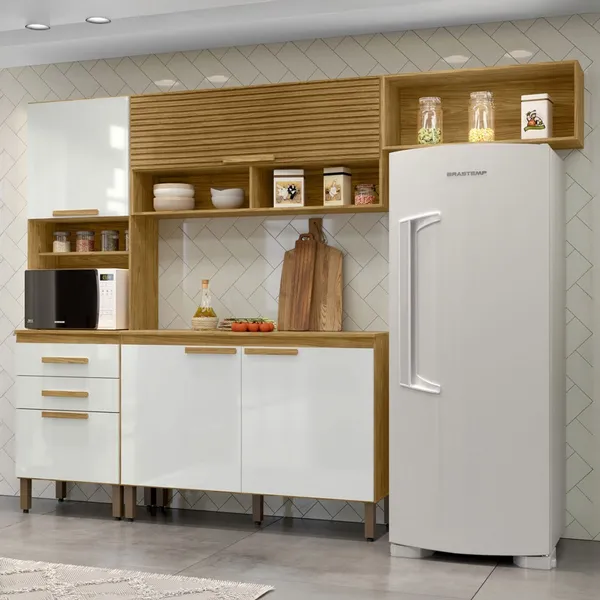 COZINHA COMPACTA SARA 5 PORTAS 2 GAVETAS MARROCOS/OFF WHITE - MX MóVEIS