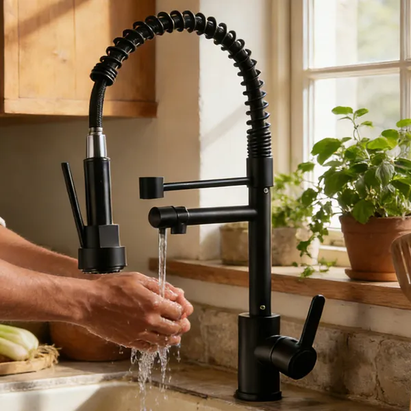Torneira de Cozinha Gourmet Alça Única com Extensor de Spray e Tubo Flexível